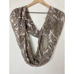 Women's Lightweight Infinity Scarf Brown Paisley Print with Blue & Yellow Tones